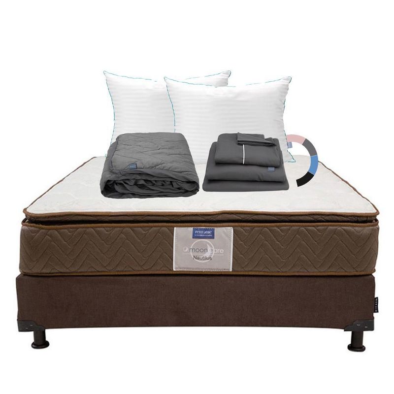 Colchon Individual Restonic Nautilus Cafe+ Box+ Almohada Royal Twin+ Protector Lux+ Sabanas Royal RGH