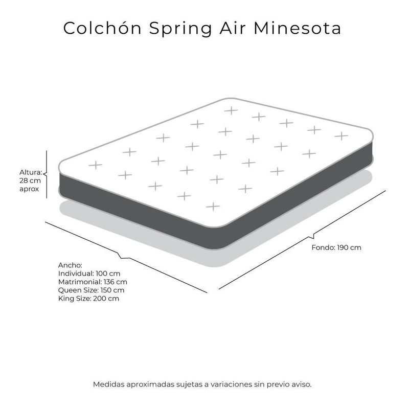 Colchón King Size Spring Air Minesota Café+ Almohada Royal+ Protector Lux RGH