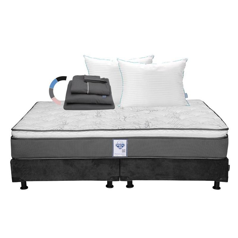 Colchón King Size Spring Air Prestige Gris+ Box+ Almohada Royal Twin+ Sabanas Royal RGH