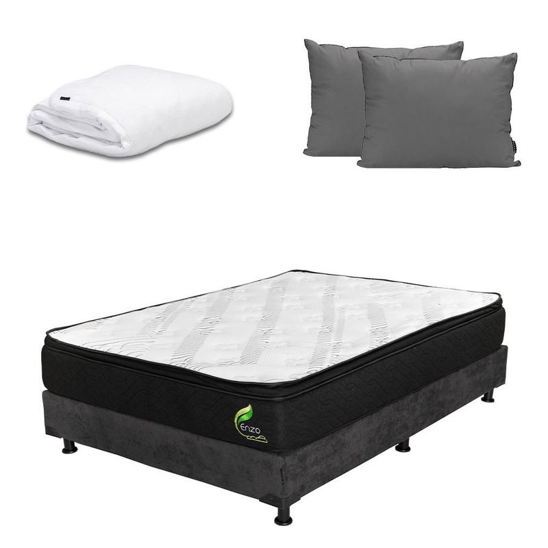 Colchón Matrimonial Restonic Enzo Gris+ Box+ Almohada 2Pack+ Protector Cloud CDZ