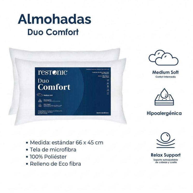 Colchón Queen Size Restonic Mooncare con 2 Almohadas Hipoalergénicas Standar
