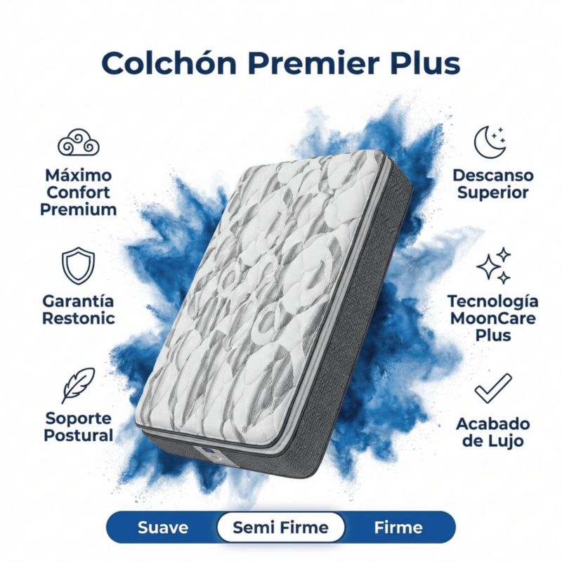 Colchón Queen Size Restonic Mooncare con 2 Almohadas Hipoalergénicas Standar