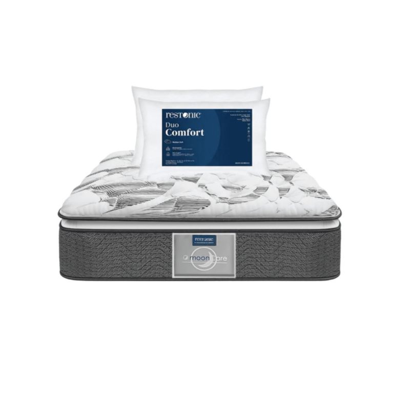 Colchón Queen Size Restonic Mooncare con 2 Almohadas Hipoalergénicas Standar