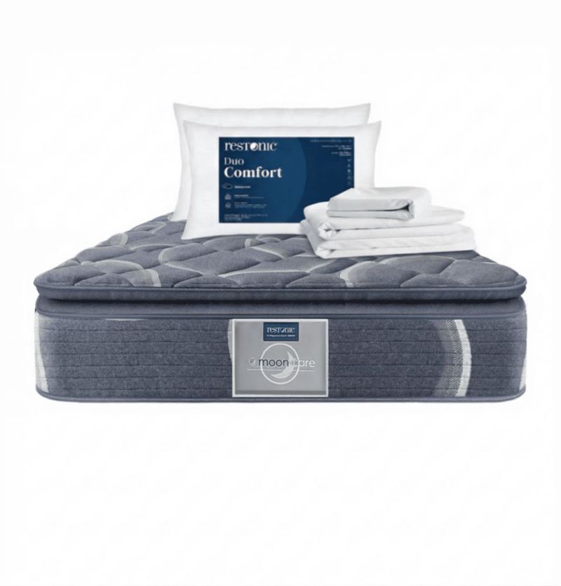 Colchón Individual Restonic Ortopédico Ultra Confort con 2 Almohadas Hipoalergénicas tamaño Standar y Juego de Sabanas