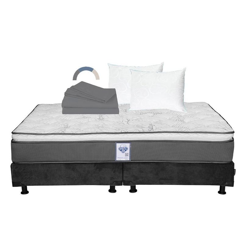Colchón King Size Spring Air Prestige Gris+ Box+ Almohada Oso 2+ Sabanas Basic RGH