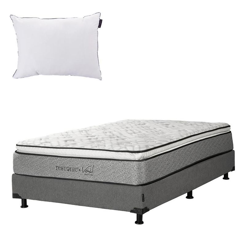 Colchon Individual Restonic Vail Gris+ Box+ Almohada One RGH