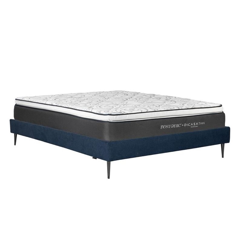 Colchon Matrimonial Restonic Trini Gris+ Base Cama Slim+ Almohada One+ Protector Cloud+ Sabanas Softy+ Edredon Homy RGH