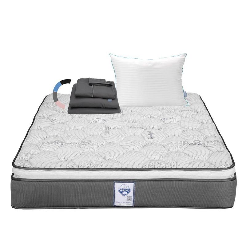 Colchón King Size Spring Air Prestige Gris+ Almohada Royal+ Sabanas Royal RGH