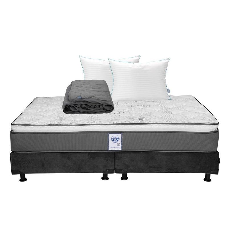 Colchón King Size Spring Air Prestige Gris+ Box+ Almohada Royal Twin+ Protector Lux RGH
