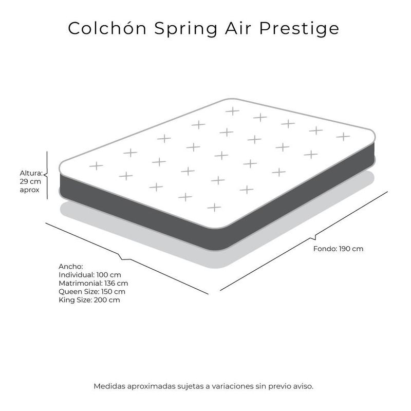 Colchón Queen Size Spring Air Prestige Gris+ Protector Lux+ Sabanas Royal RGH
