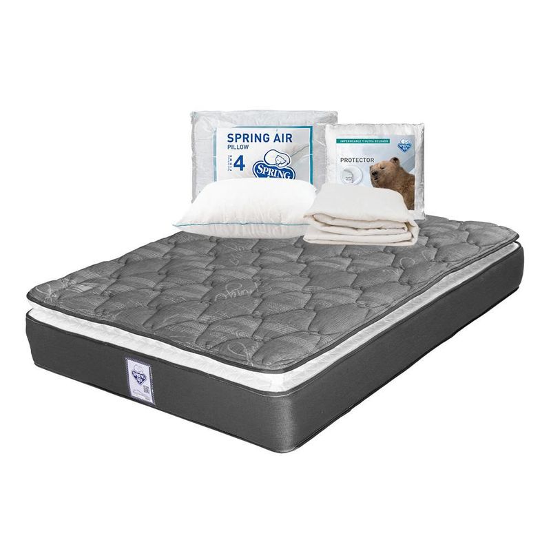 Colchón King Size Spring Air Aries Negro+ Almohada Oso+ Protector Ultra TRY