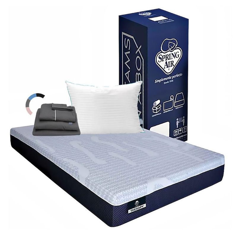 Colchon King Size Spring Air Therapy+ Almohada Royal+ Sabanas Royal RGH