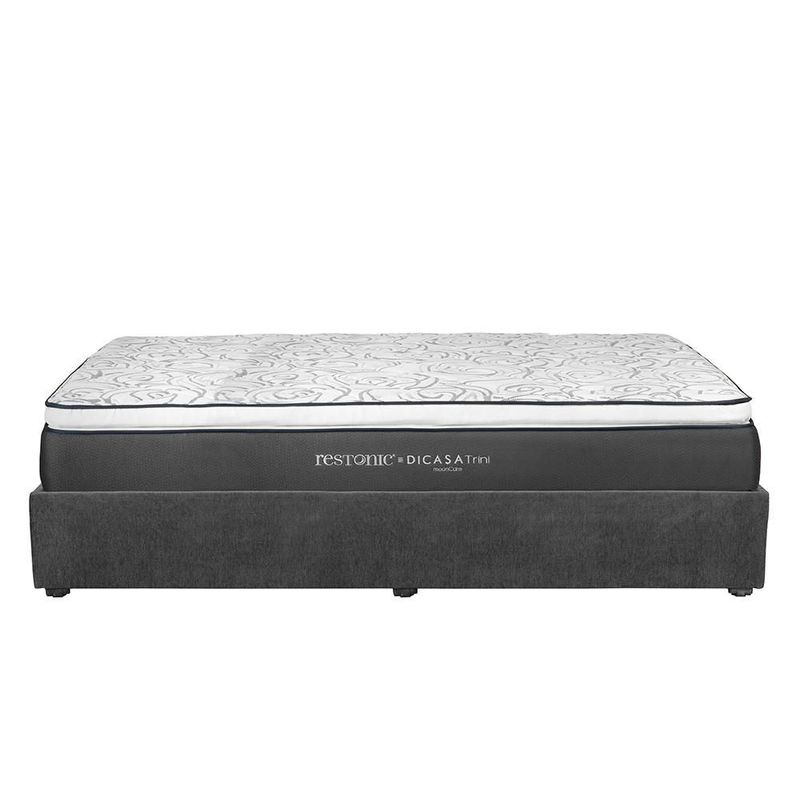 Colchón King Size Restonic Trini Gris+ Base Cama+ Almohada One+ Protector Cloud+ Sabanas Softy+ Edredon Homy RGH