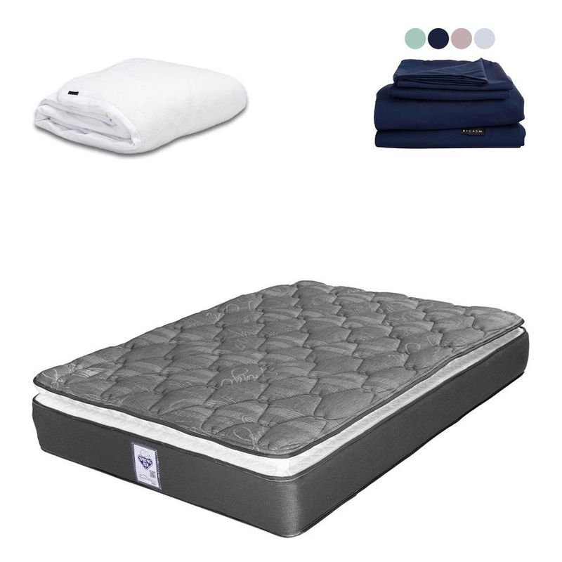 Colchón Matrimonial Spring Air Aries Negro+ Protector Cloud+ Sabanas Softy CDZ