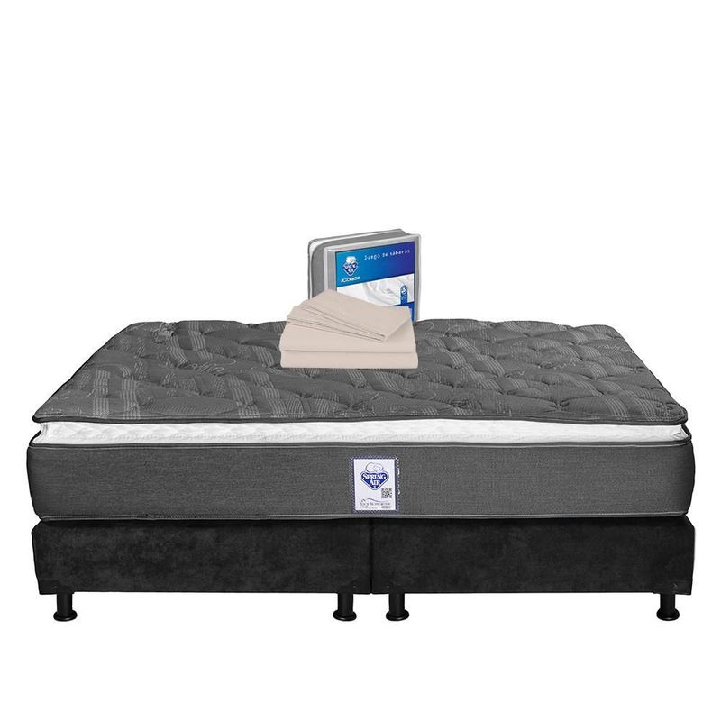 Colchón King Size Spring Air Aries Negro+ Box+ Sabanas Basic TRY