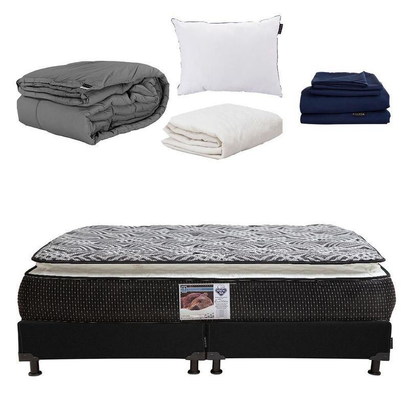 Colchon King Size Spring Air Omega Negro+ Box+  Almohada One+ Protector Ultra+ Sabanas Softy+ Edredon Homy RGH