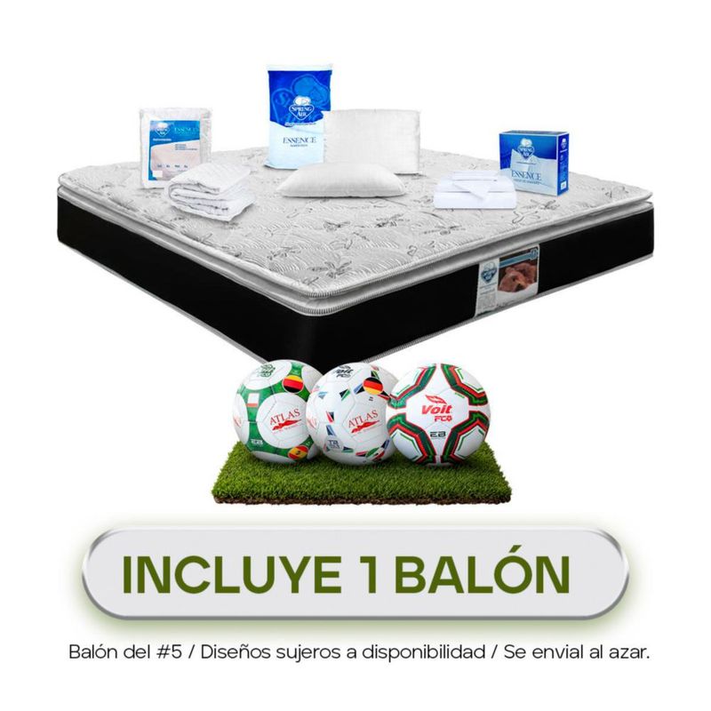 Colchón Queen Size Spring Air Kunis + Almohadas Peach Feel + Protector King Size + Sabanas Blancas