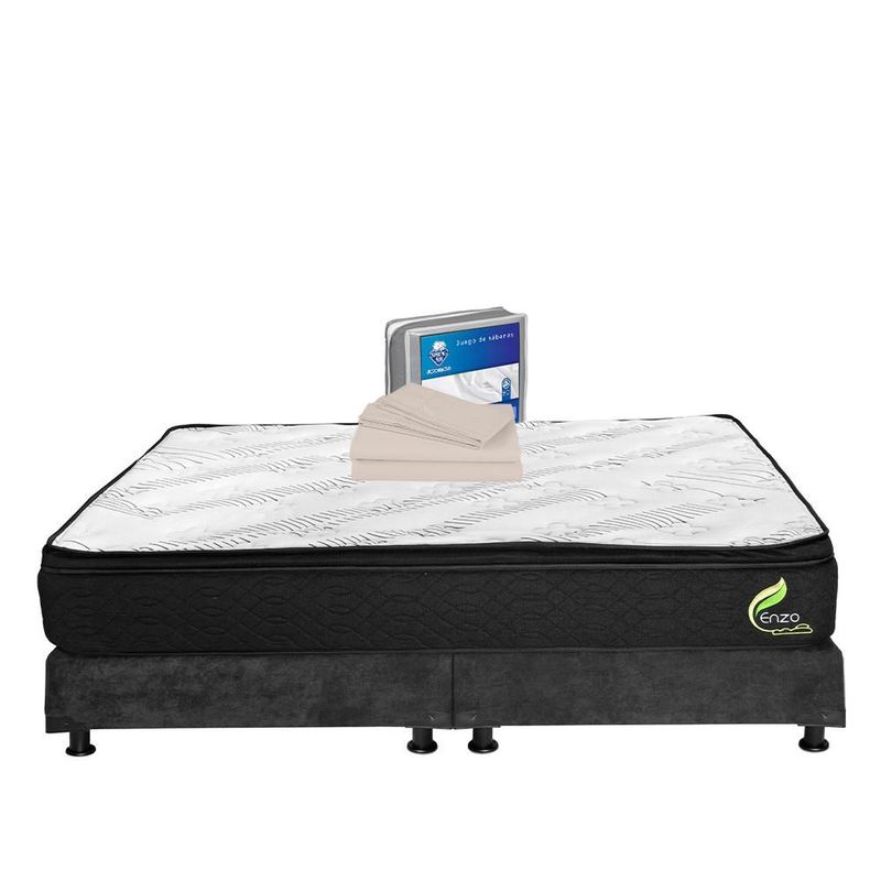 Colchón King Size Restonic Enzo Negro+ Box+ Sabanas Basic TRY