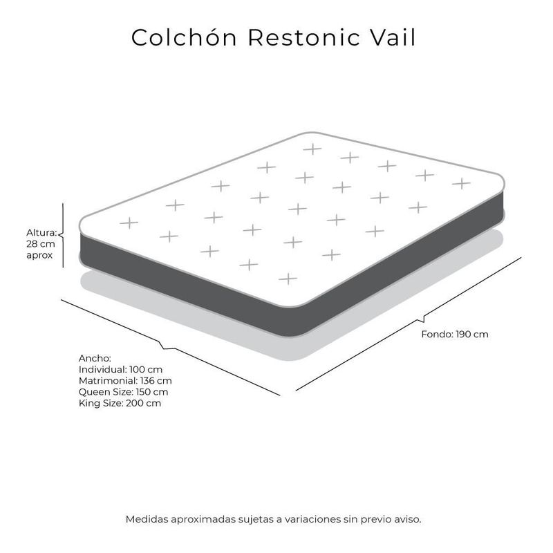 Colchón King Size Restonic Vail Gris+ Almohada Royal+ Sabanas Royal RGH