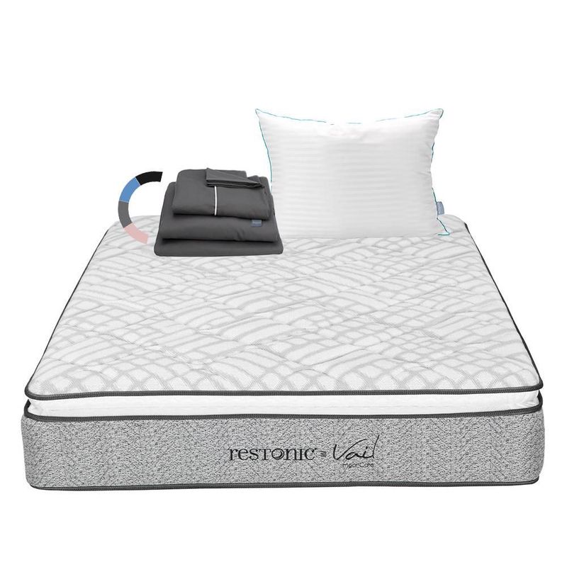 Colchón King Size Restonic Vail Gris+ Almohada Royal+ Sabanas Royal RGH