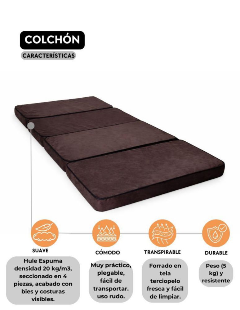 Colchón Sofá Individual Convertible Pegaso. Mod: COL-ISOF, 3 en 1 Colchón, Sillón y Taburete. Hule Espuma. Terciopelo. 190 x 100 x 12 cm
