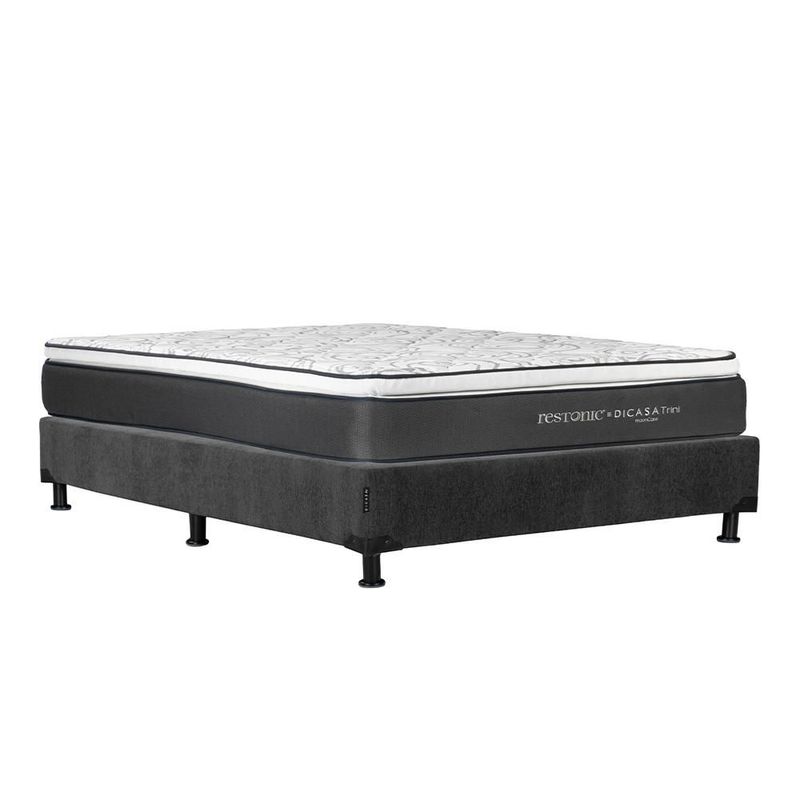 Colchon Restonic Trini Gris Matrimonial+ Box+ Almohada 2Pack+ Edredon Homy CZD