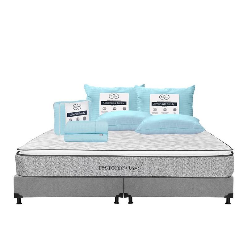 Colchon Restonic Vail King Size Gris+ Box+ Almohada Trinity 2+ Sabanas Trinity TRY