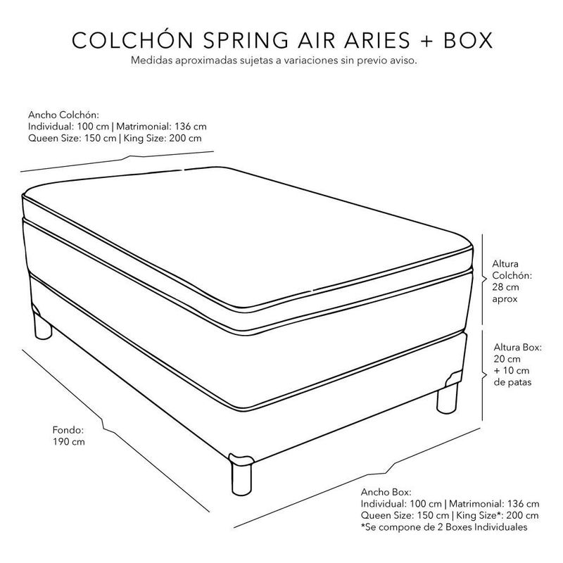 Colchon Spring Air Aries King Size+ Box+ Almohada 2Pack CZD