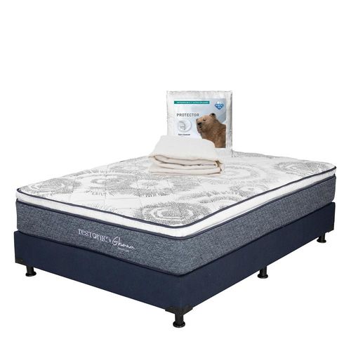 Colchon Individual Restonic Ghana Azul+ Box+ Protector Ultra TRY