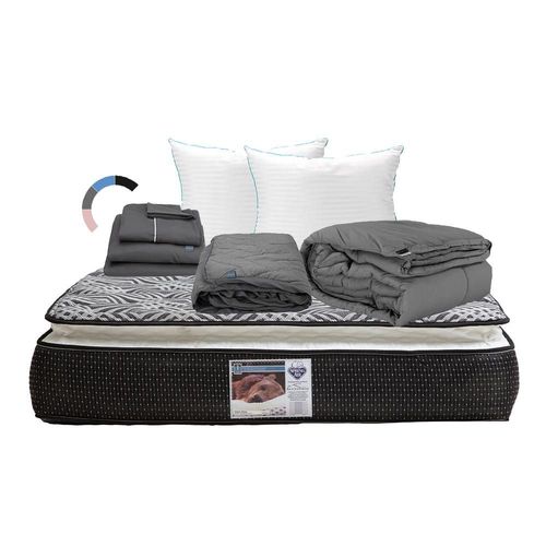 Colchon Matrimonial Spring Air Omega Negro+ Almohada Royal Twin+ Protector Lux+ Sabanas Royal+ Edredon Homy RGH