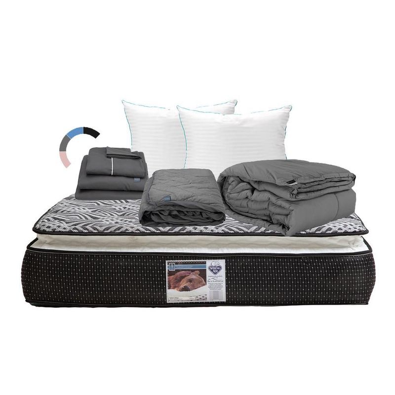 Colchon Matrimonial Spring Air Omega Negro+ Almohada Royal Twin+ Protector Lux+ Sabanas Royal+ Edredon Homy RGH