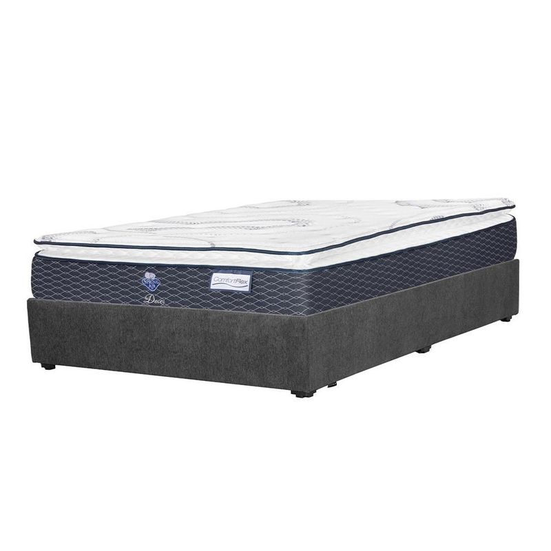 Colchon Spring Air Dover King Size Azul+ Base Cama+ Almohada 2Pack+ Protector Cloud+ Sabanas Softy+ Edredon Homy CDZ