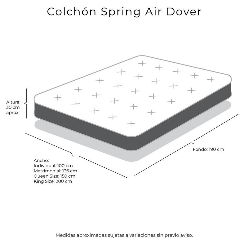 Colchon King Size Spring Air  Dover Azul+ Almohada Royal Twin+ Edredon Homy RGH