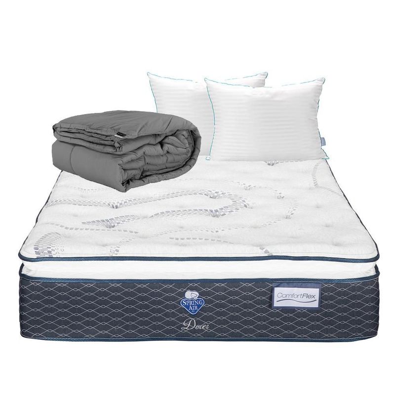 Colchon King Size Spring Air  Dover Azul+ Almohada Royal Twin+ Edredon Homy RGH