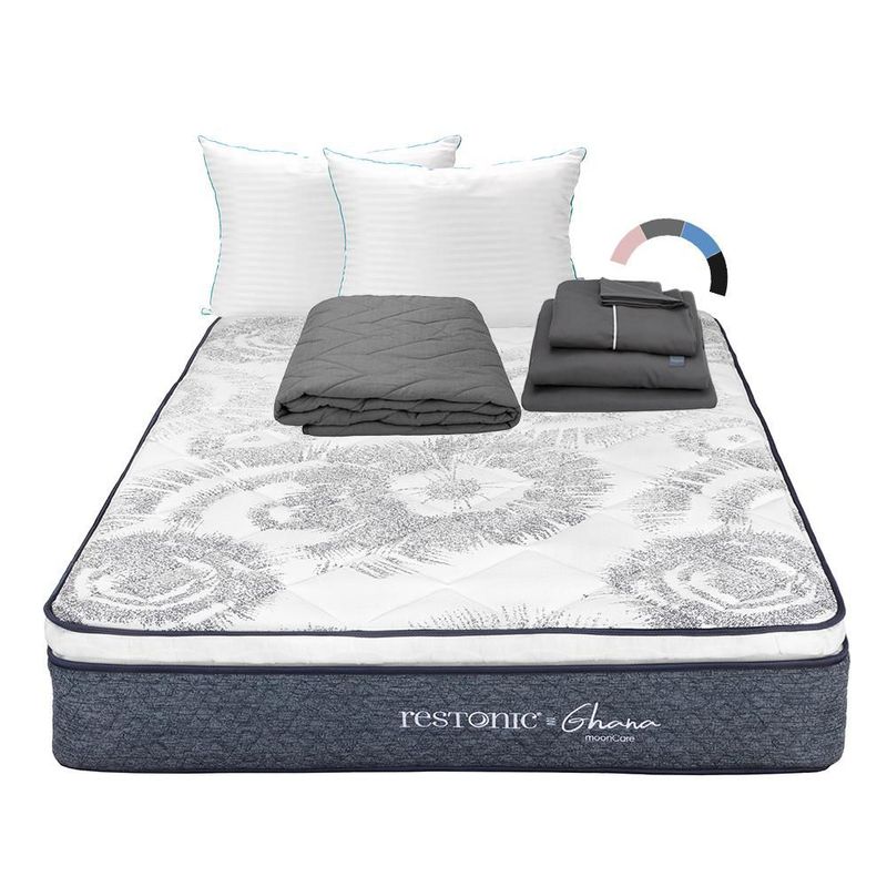 Colchon King Size Restonic Ghana Azul+ Almohada Royal Twin+ Protector Lux+ Sabanas Royal RGH