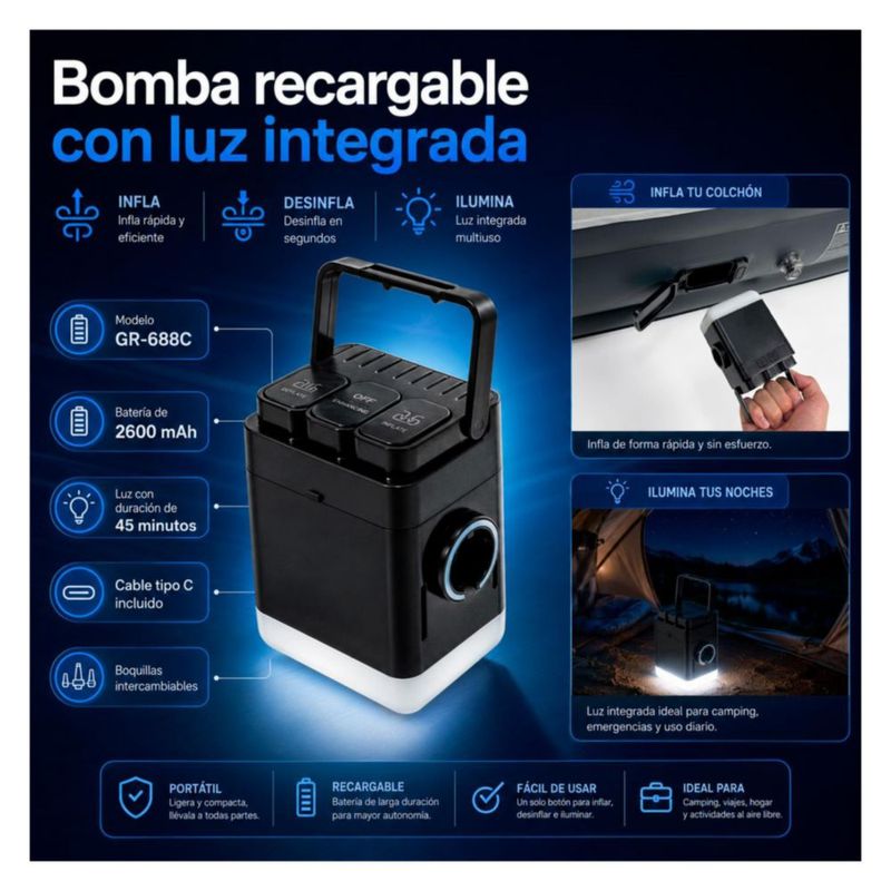 Colchon Inflable Queen Nanofort con Inflado Automatico Soporta 500 kg Cama Portatil Resistente Comoda Ideal para Hogar Visitas Camping y Descanso