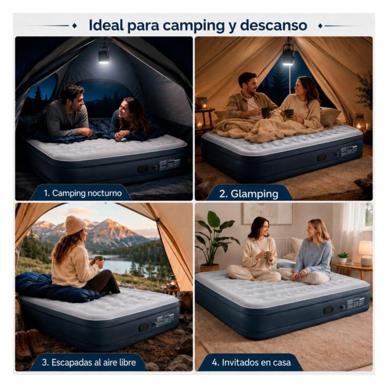 Colchon Inflable Queen Nanofort con Inflado Automatico Soporta 500 kg Cama Portatil Resistente Comoda Ideal para Hogar Visitas Camping y Descanso