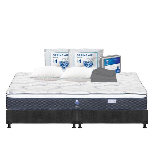 Colchon King Size Spring Air Dover Azul+ Box+ Almohada Oso 2+ Sabanas Basic TRY