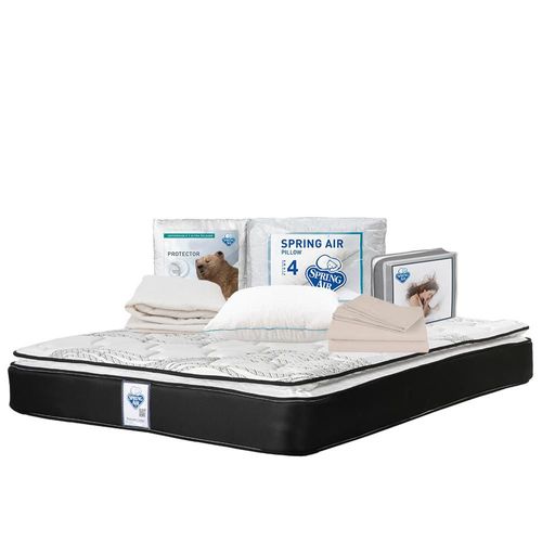 Colchón Matrimonial Spring Air Premier + Almohada Oso + Protector Ultra + Sábanas Basic TRY