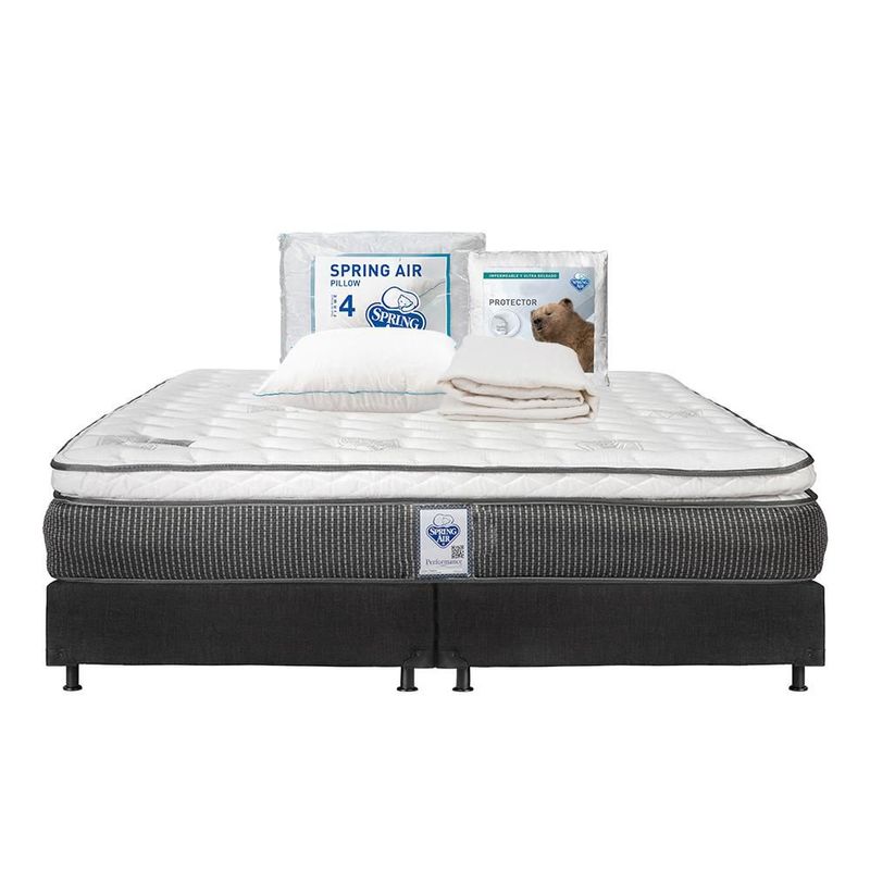 Colchón King Size Spring Air Phantom + Box Negro + Almohada Osos + Protector Ultra TRY