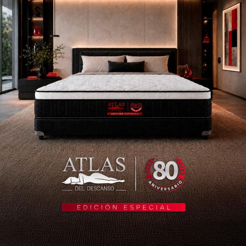 Colchón King Size 80 Aniversario Atlas del Descanso +  2 Almohadas y Bocina de Regalo