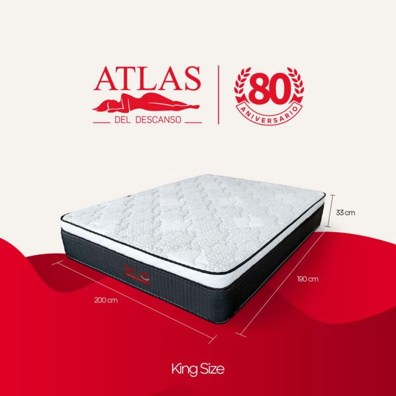 Colchón King Size 80 Aniversario Atlas del Descanso +  2 Almohadas y Bocina de Regalo