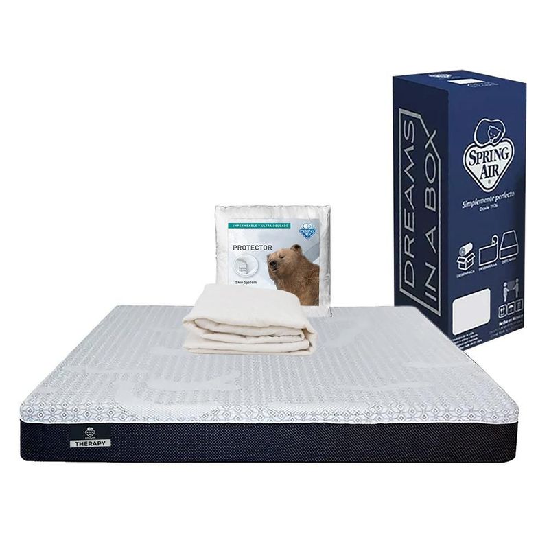 Colchón Queen Size en Caja Spring Air Therapy + Protector Ultra TRY