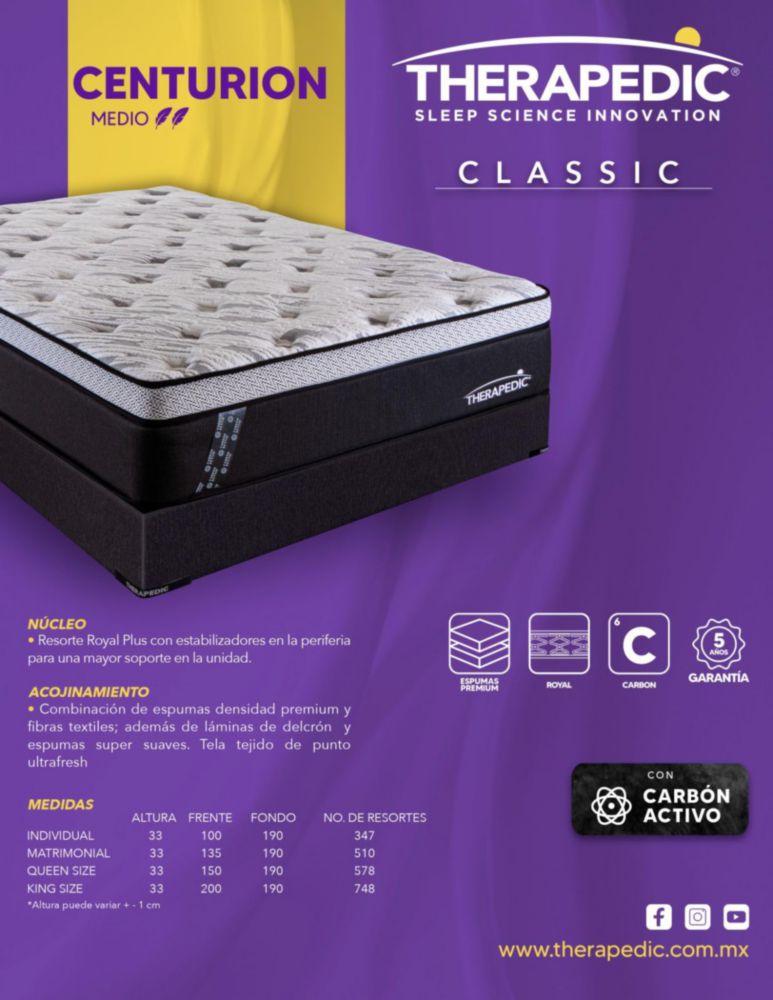 Colchon Therapedic Matrimonial Black Dimond Confort + 2 Almohadas