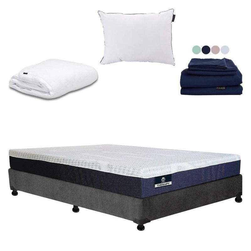 Colchon Queen Size Spring Air Therapy Azul+ Box+ Almohada One+ Protector Cloud+ Sabanas Softy RGH