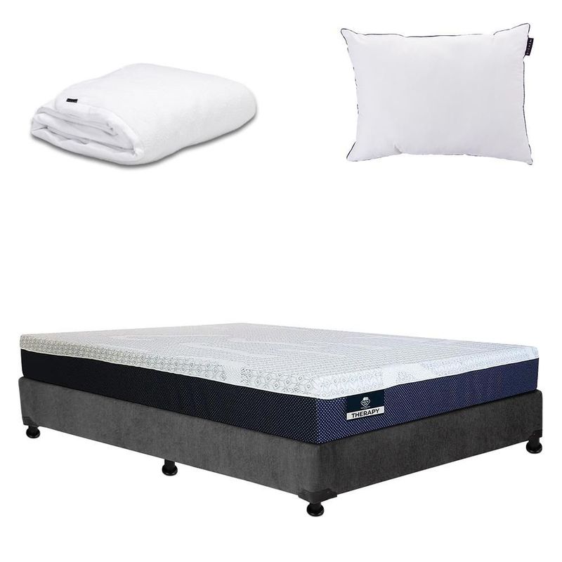Colchon Queen Size Spring Air Therapy Azul+ Box+ Almohada One+ Protector Cloud CDZ