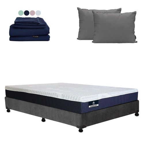 Colchon Queen Size Spring Air Therapy Azul+ Box+ Almohada 2Pack+ Sabanas Softy CDZ