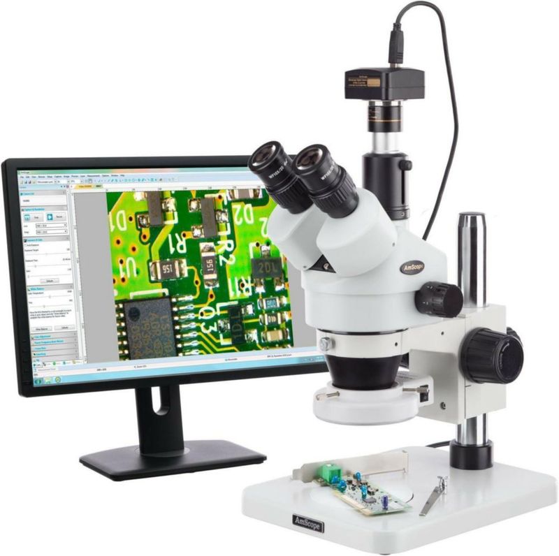 Microscopio Estereoscópico Trinocular AmScope 13 MP con Zoom