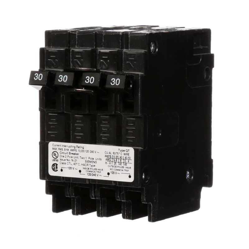 Interruptor automático Siemens 30 A doble y simple polo (triplex)