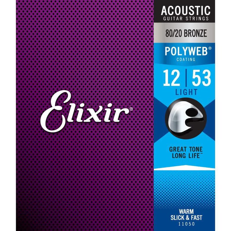 Cuerdas de guitarra Elixir 12-53 recubiertas con Polyweb - Pack de 3